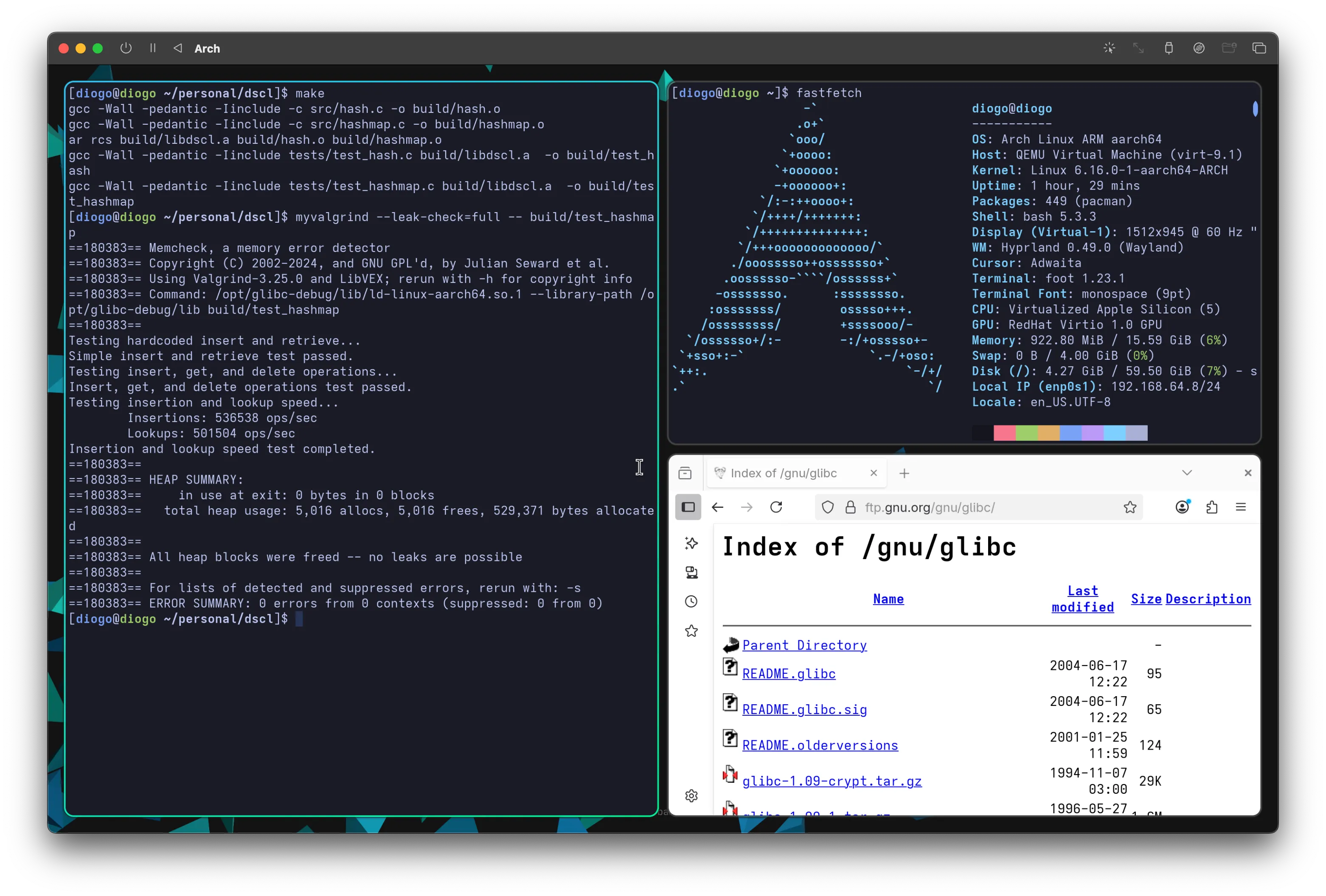 hyprland running on an Arch Linux VM on MacOS