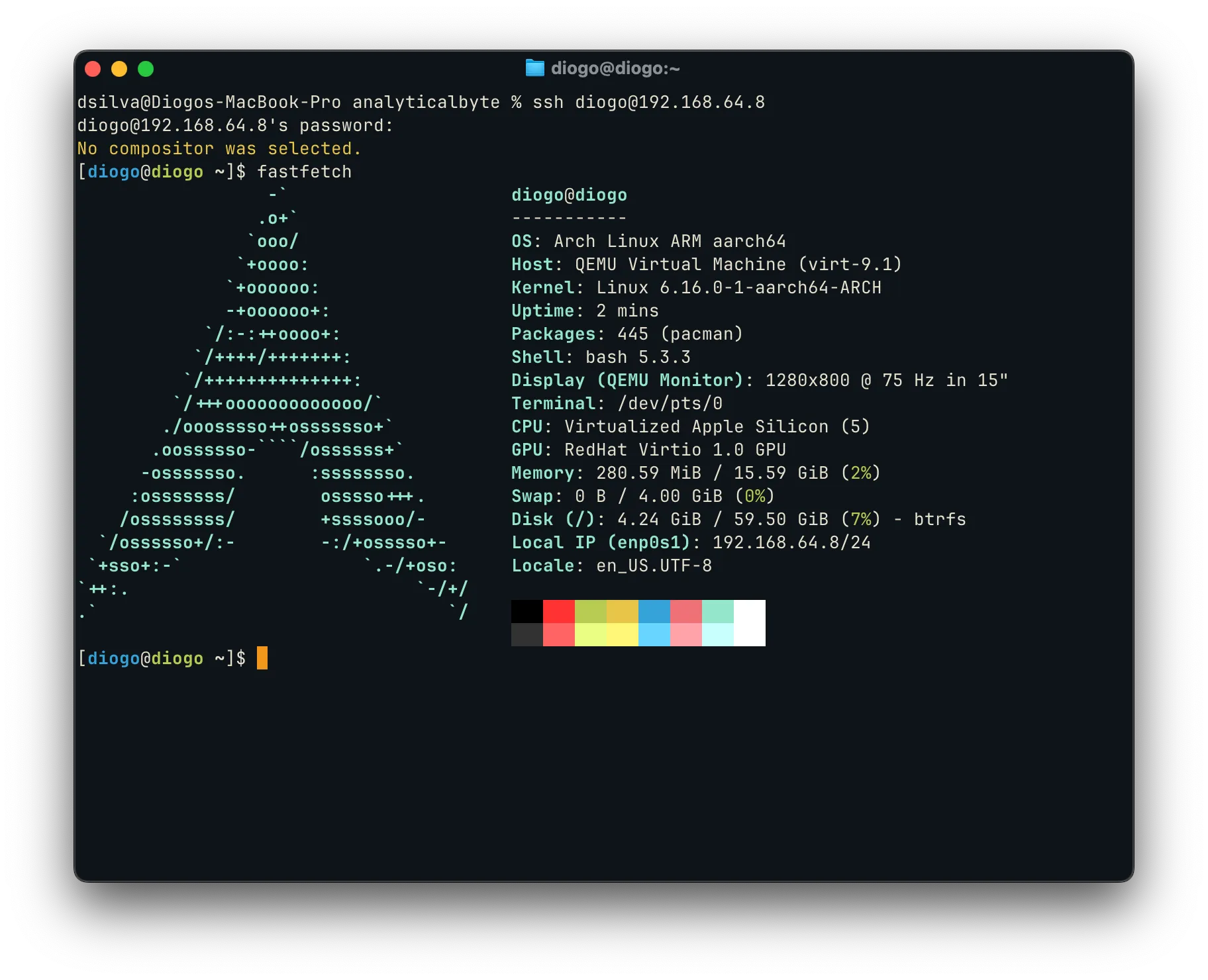 SSH-ing into the Arch VM from MacOS